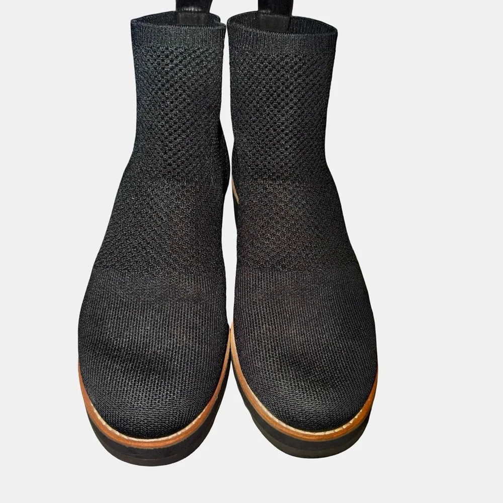 Eileen Fisher Knit Wedge Ankle Boots Black Stretch Sock Boot Minimalist Size 9.5